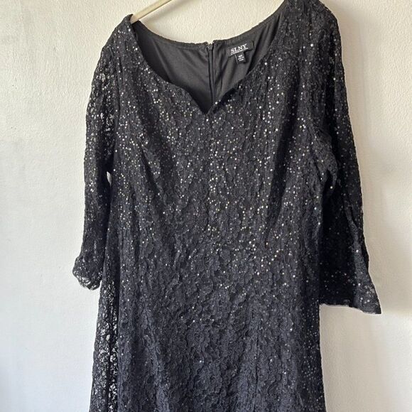 SLNY - 9419144 QUARTER SLEEVE SEQUIN LACE A-LINE PLUS SIZE DRESS - Picture 6 of 13
